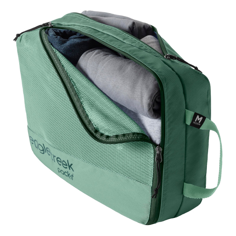 Eagle Creek Pack-It Reveal Clean/Dirty Cube, Medium, Willow Green | Water-Resistant Dual Compartment Packing Cube with Internal Divider for Clean and Dirty Clothes, Travel Essentials