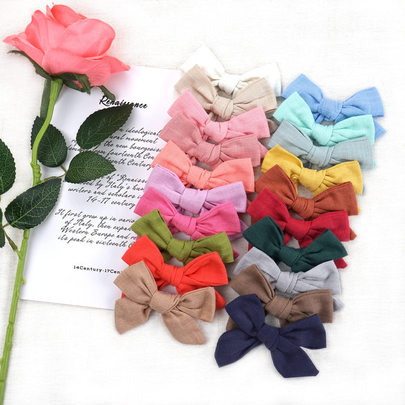 CÉLLOT 40 Pieces Girls Hair Bows Linen Fabric Bows Alligator Clips Hair Accessories for Little Girls Toddlers Kids and Teens Style-A