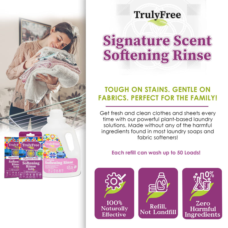 [Australia] - Signature Scent Softening Rinse, Natural Fabric Softener - Plant-Based, Non-Toxic, Safe for Babies & Kids, Includes: Empty refillable 50oz Bottle with measuring cap, 1 Refill (50 Loads) Scented Starter Kit 