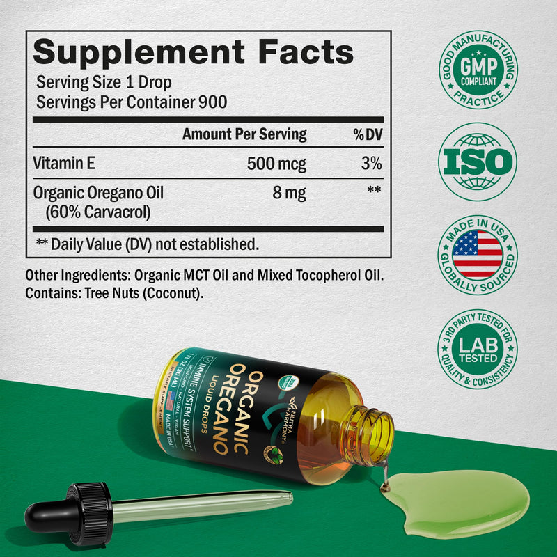 [Australia] - USDA Organic Oil of Oregano - Liquid Drops with Vitamin E - Made in USA - Supplement for Immune Support, Digestion Health & Antioxidant - Non-GMO, Natural, Vegan - As Pills, Capsules, Softgels 1 fl oz 