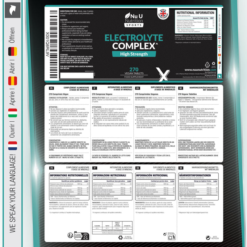 Nu U Nutrition - Electrolytes Complex - 270 Vegan Unflavoured Tablets with Sodium, Potassium, Magnesium & Calcium Phosphate - Suitable for Carnivore & Paleo Diet - Made in the UK