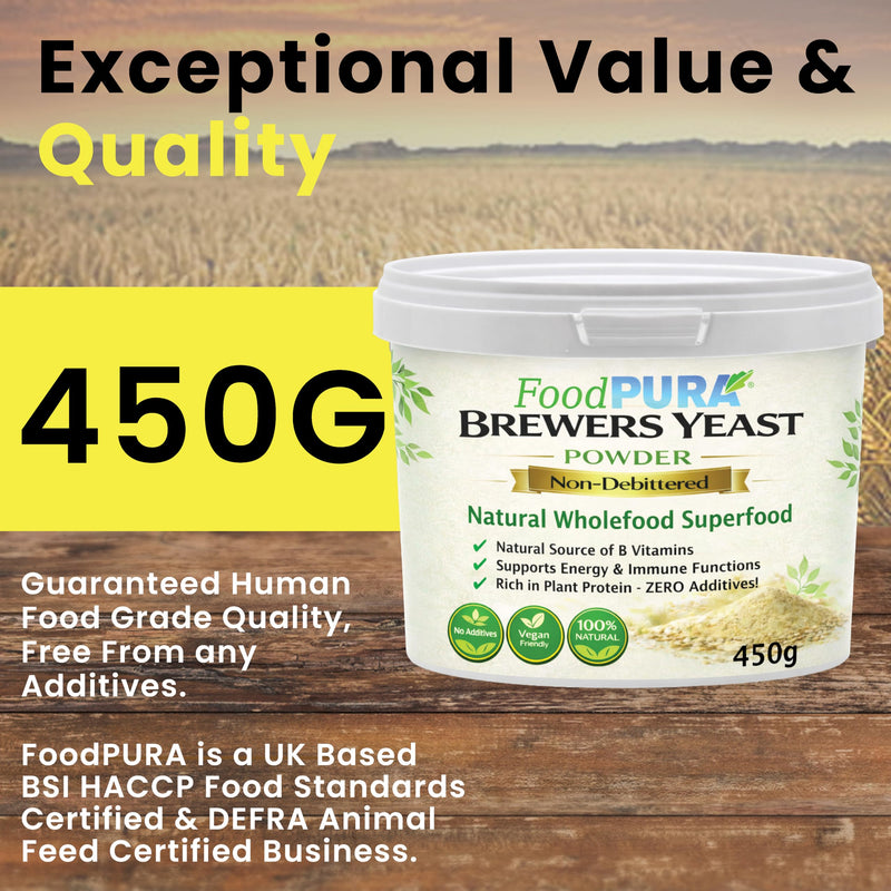 Food PURA 450g Brewers Yeast Powder - Non De Bittered- 100% Natural Source of B Vitamins, Protein & Minerals Supports Immune System, Healthy Skin, Hair & Nails