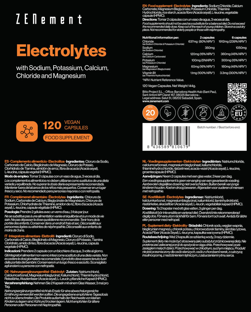 [Australia] - Electrolyte complex, with magnesium, calcium, potassium, sodium & chloride - electrolyte balance & muscle function - keto diet - electrolytes without sugar, vegan, gluten-free - Zenement 
