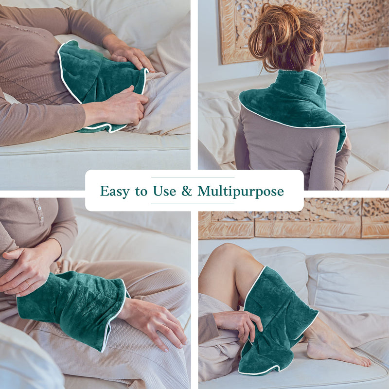 [Australia] - Qomfor grain pillow neck shoulder - heat pillow microwave - wheat and lavender filled - grain pillow microwave for pain relief, neck shoulder, back - green blue 