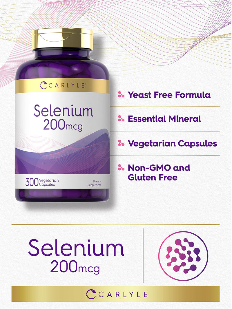 [Australia] - Carlyle Yeast Free Selenium Supplement | 200mcg | 300 Capsules | Vegetarian, Non-GMO, and Gluten Free Mineral Formula | L-Selenomethionine | Value Size 300 Count (Pack of 1) 