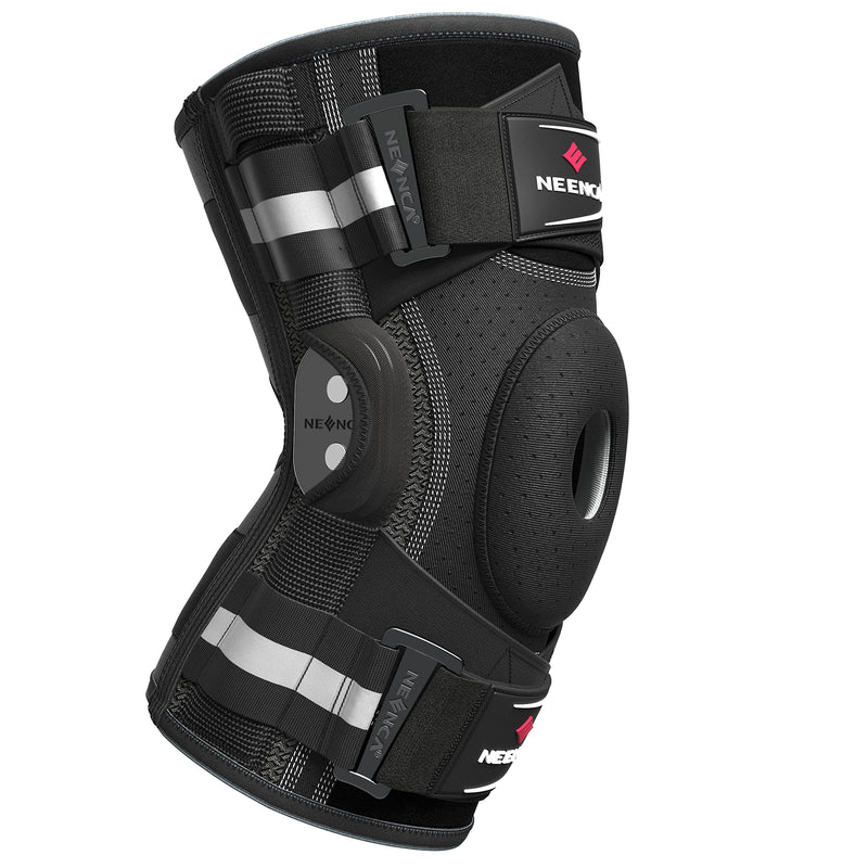 [Australia] - NEENCA Professional Knee Brace for Knee Pain, Hinged Knee Support with Patented X-Strap Fixing System, Medical for Pain Relief, Arthritis, Meniscus Tear, ACL, PCL, MCL, Runner, Sport -FSA/HSA Eligible Large Black - Single 