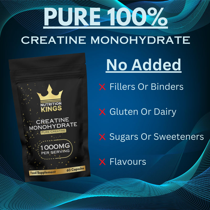 Creatine Monohydrate 1000mg – 60 Vegan Capsules – Muscle Growth, Strength, Endurance, Workout Recovery – Vegan Supplement
