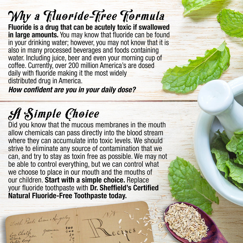 Dr. Sheffield’s Certified Natural Toothpaste (Extra-Whitening) - Great Tasting, Fluoride Free Toothpaste/Freshen Your Breath, Whiten Your Teeth, Reduce Plaque (2-Pack) Extra Whitening Natural Mint