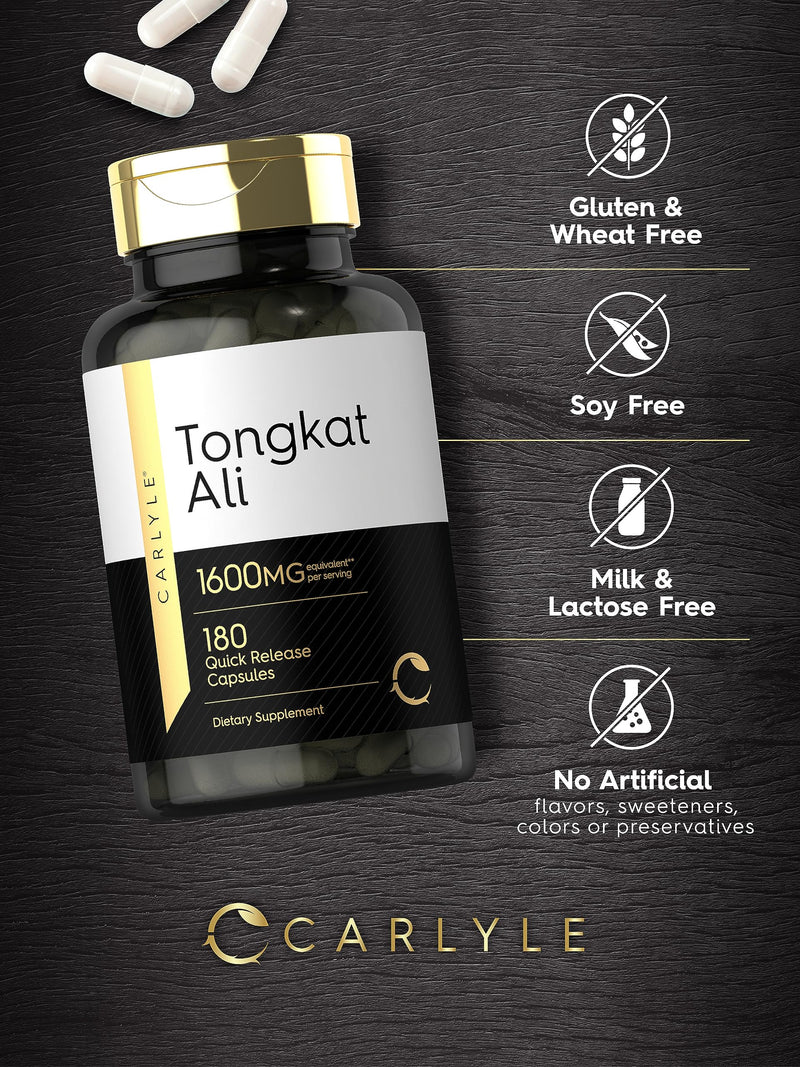 Carlyle Tongkat Ali | 180 Quick Release Capsules | 1,600mg | Non-GMO and Gluten Free Supplement