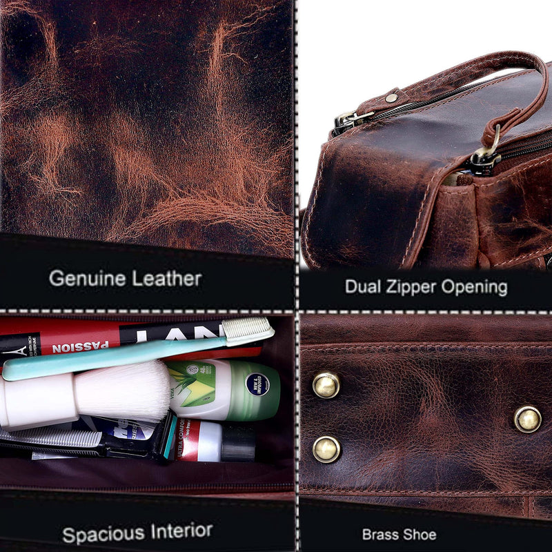 Leather Travel Dopp Kit Toiletry Bag Men Shaving Women and Mens Case Bags Organizer Bathroom Shaving kit Brown