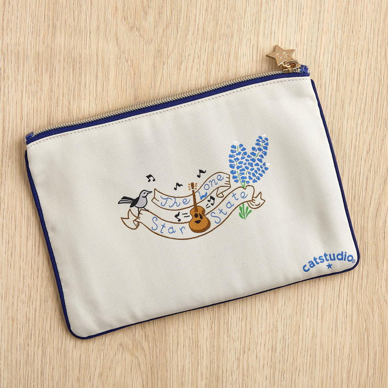 Natural Texas Zipper Pouch Purse, Travel Cosmetic Bag, Makeup Bag | Zipper Bag - Holds Phone, Makeup, Wallet, Glasses, & Essentials - Travel Souvenir Gift Texas (Natural)