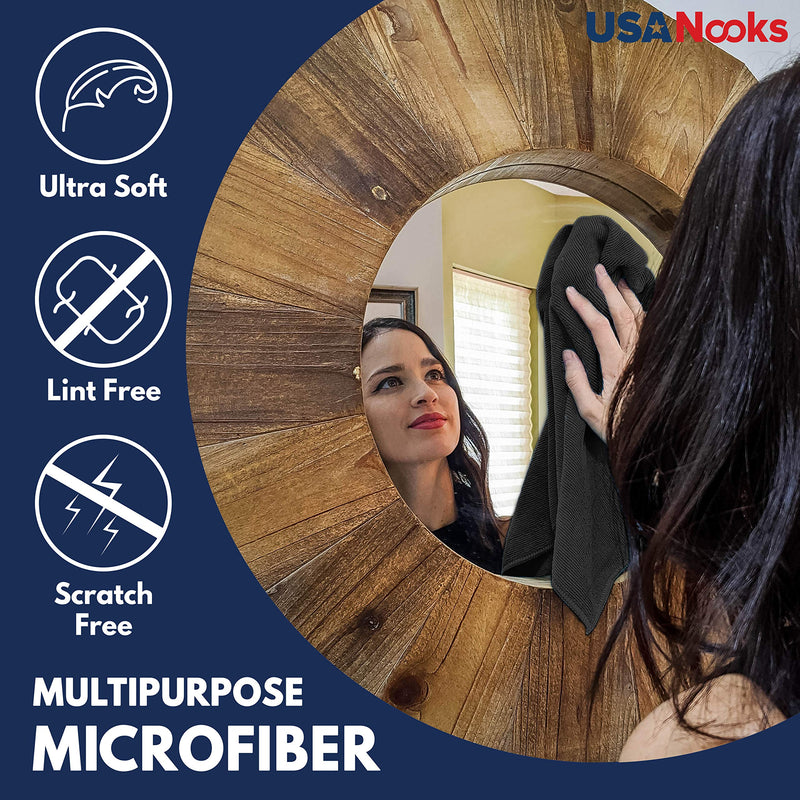 [Australia] - Microfiber Cleaning Cloth - 12Pcs 12.5x12.5 inch High Performance - 1200 Washes, Ultra Absorbent Microfiber Towels for Cars Weave Grime & Liquid for Streak-Free Mirror Shine-Microfiber Cloth Black 