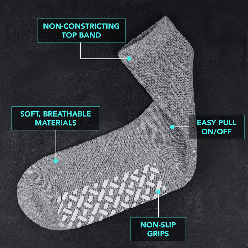 [Australia] - Debra Weitzner 6Pk Non-Binding Loose Fit Sock - Non-Slip Diabetic Socks for Men and Women - Crew, Ankle 10-13 Crew Grey With Grips 