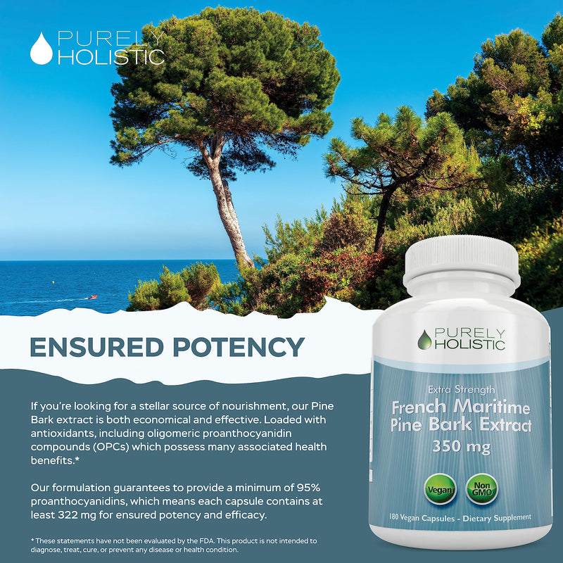 [Australia] - Purely Holistic Pine Bark Extract 350mg 180 Vegan Capsules 95% Proanthocyanidins - French Maritime Pine Bark Extract - Non GMO & Pesticide Free Antioxidant Supplement 