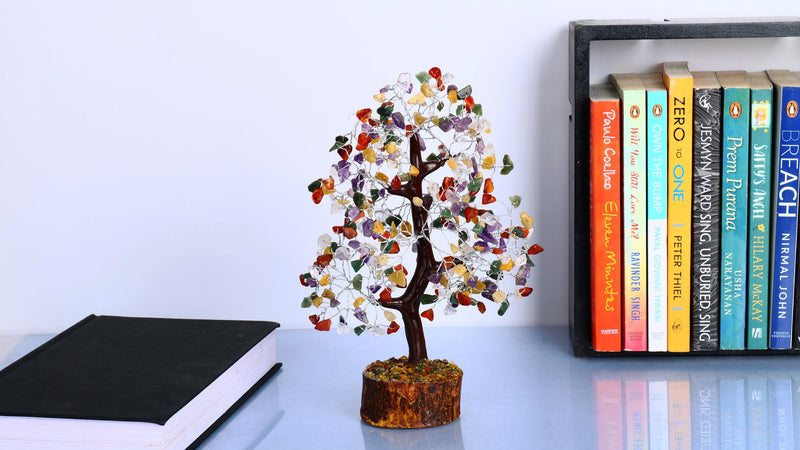 FASHIONZAADI Mix Chakra Crystal Tree - Gem Tree Meditation Room Decor Mix Chakra Silver Wire