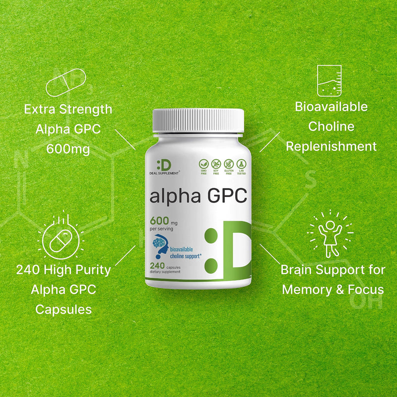 [Australia] - Alpha GPC 600mg Per Serving, 240 Capsules ‚Äì Bioavailable Choline Replenishment ‚ÄìNootropic Brain Health Supplements for Memory and Focus ‚Äì Non-GMO, Gluten Free 