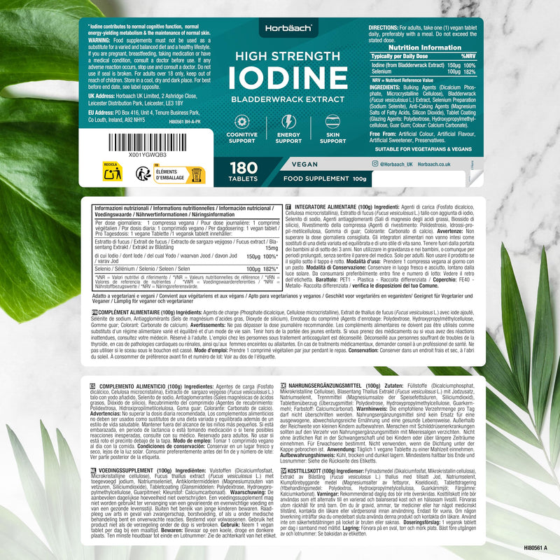 [Australia] - Iodine tablets from kelp | 150µg | for the thyroid | High dosage | 180 vegan pieces | Iodine Tablets | 150 mcg | from Horbaach 