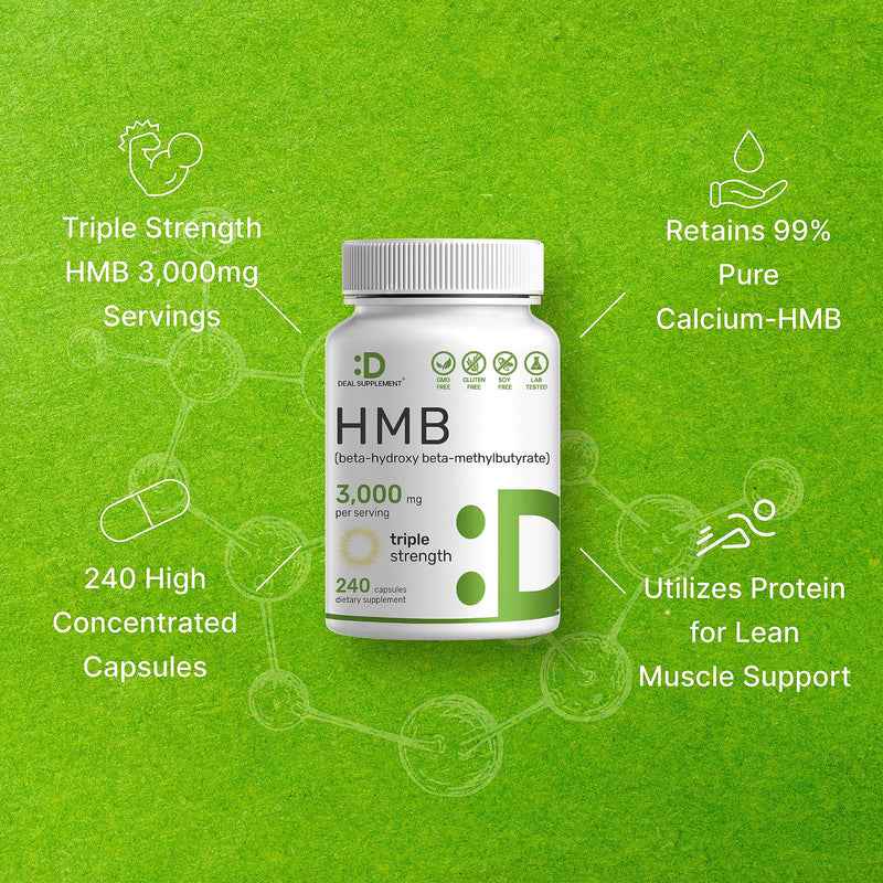 [Australia] - DEAL SUPPLEMENT Ultra Strength HMB Supplements 3,000mg Per Serving, 240 Capsules | Third Party Tested | Supports Muscle Growth, Retention & Lean Muscle Mass | Fast Workout Recovery HMB 3000mg 