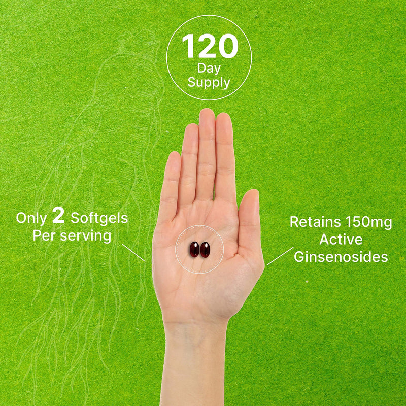 [Australia] - Korean Red Panax Ginseng Root Extract, 7,500mg Per Serving, 240 Softgels – 150mg Active Ginsenosides, 5:1 Max Strength Extract – Energy & Immune Health Supplement – Non-GMO 