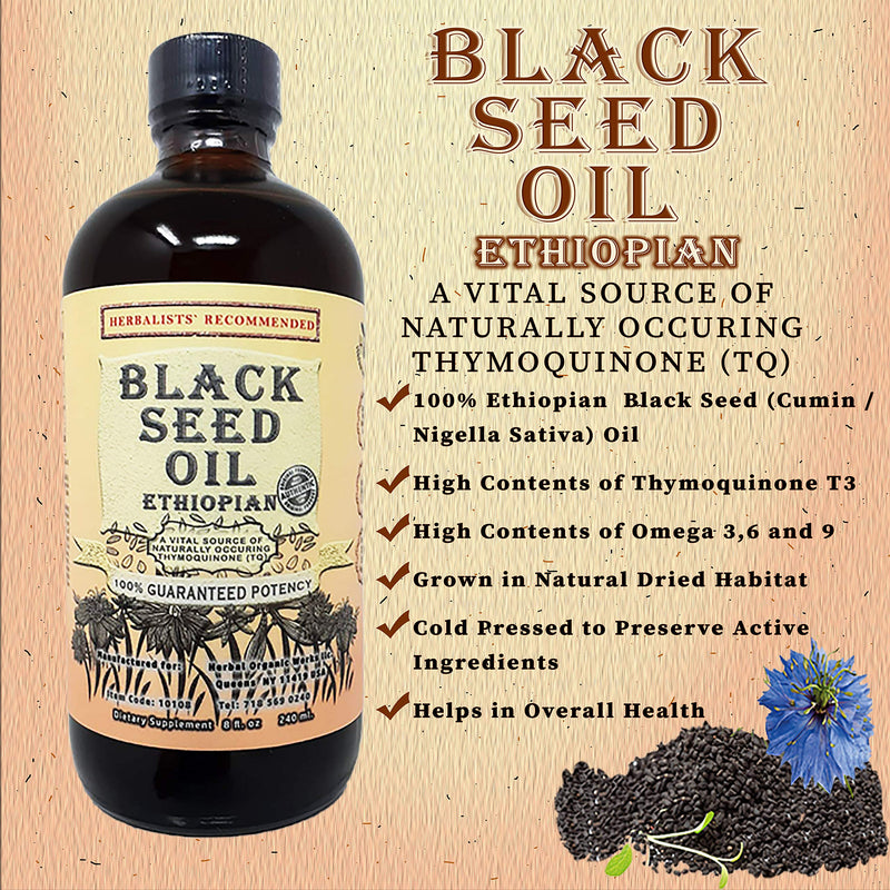 [Australia] - Black Seed Oil 8oz. 100% Ethiopian Pure Black Cumin Seed Oil, 100% Natural Nigella Sativa. 3 Times More Thymoquinone, Cold Pressed in Glass Bottle 8 Fl Oz (Pack of 1) 
