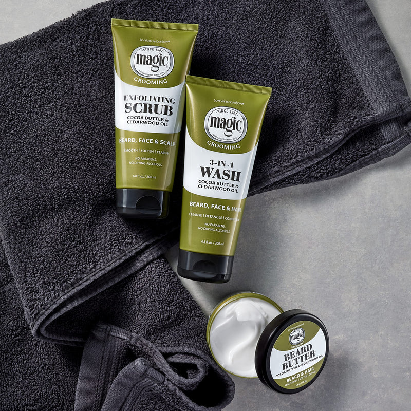 [Australia] - Softsheen-Carson Magic Shaving Beard Grooming Kit for Men with Cedarwood Oil, Includes Beard Butter, Scrub and Cleanser, Gift Set for Facial Hair Care,1 kit 
