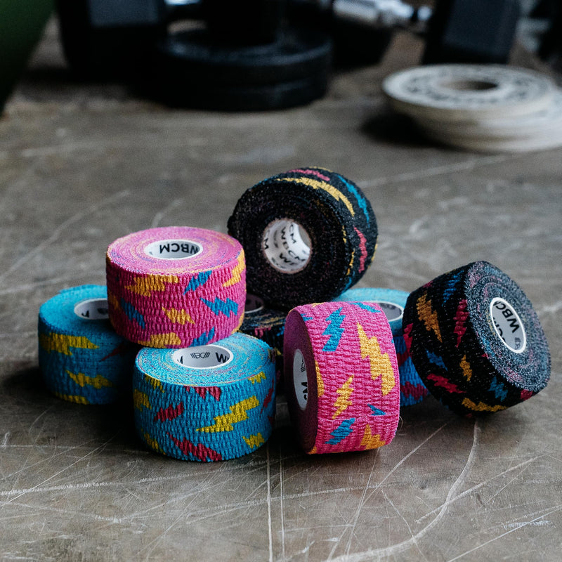 WARM BODY COLD MIND 1.5" Weightlifting Thumb Tape - Hook Grip Tape for Powerlifting, Cross Training, Gym Tape, Workout, Weight Lifting Tape, Athletic Finger Wrap (12 Mix Thunder, 12 Rolls) 12 Mix Thunder