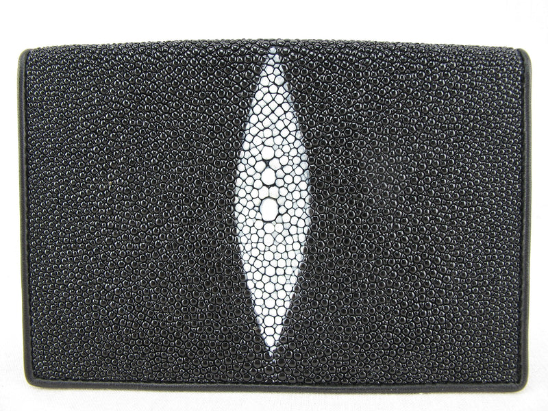 Pelgio Genuine Stingray Skin Leather Passport Holder Wallet Black