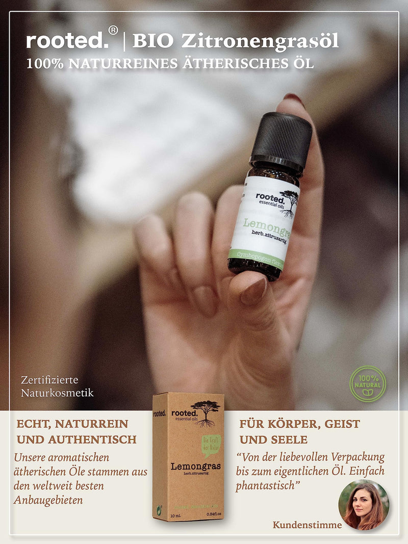 [Australia] - rooted.® ORGANIC Lemongrass Oil 10ml [100% NATURALLY PURE] - Real Lemongrass - Essential Oil for Aromatherapy, Fragrance Lamp, Diffusers, Room Fragrance, Scented Candles and Soaps Lemongrass Oil (10ml) 