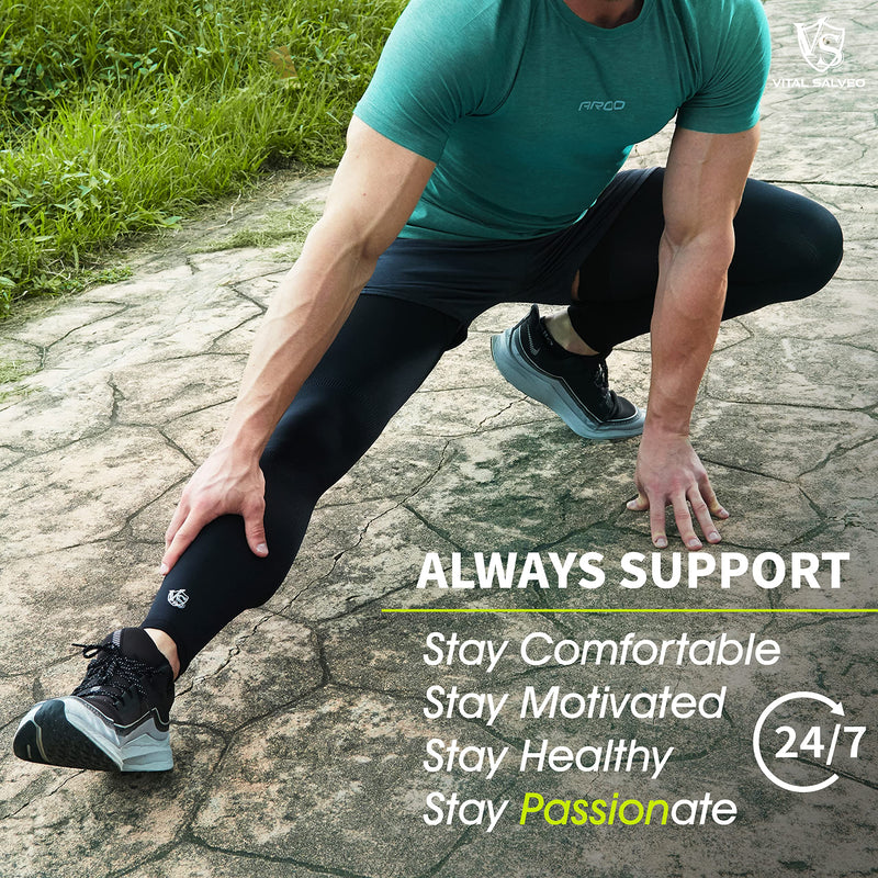 Vital Salveo Recovery Compression Sports Full Leg Sleeve Thigh Calf Long Knee Support Basketball Black (1 Pair) Small Small (Pack of 2)