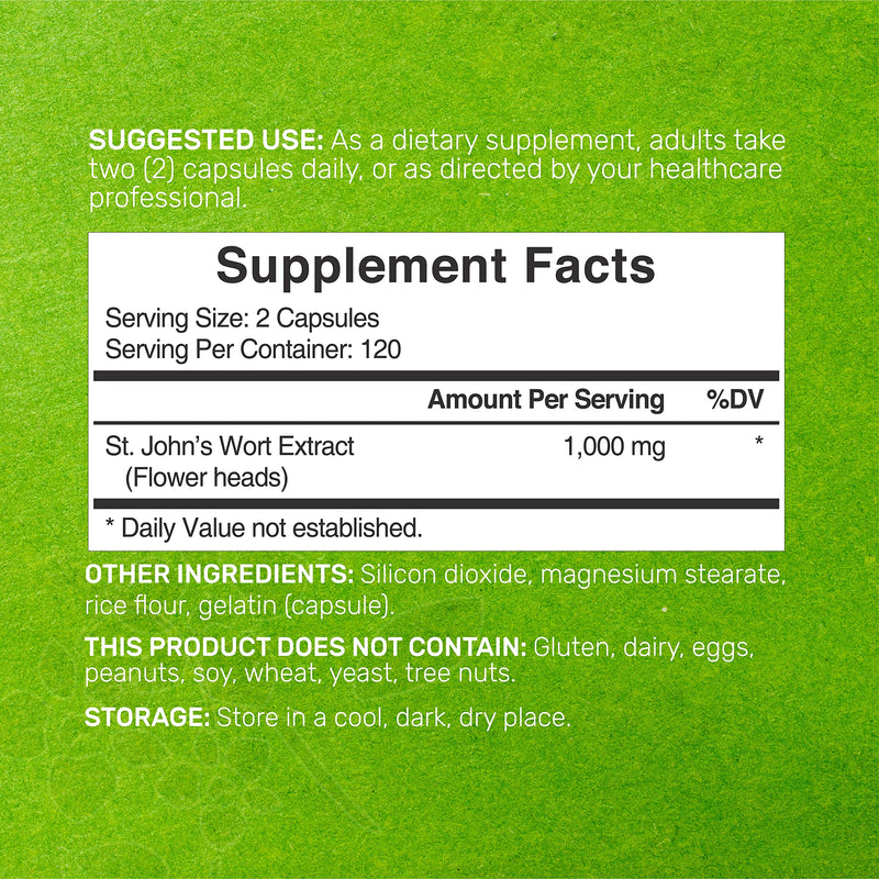 [Australia] - DEAL SUPPLEMENT St. John's Wort Extract 1000mg - 240 Capsules, Retains 3000mcg Active Hypericins | Premium North American Source 