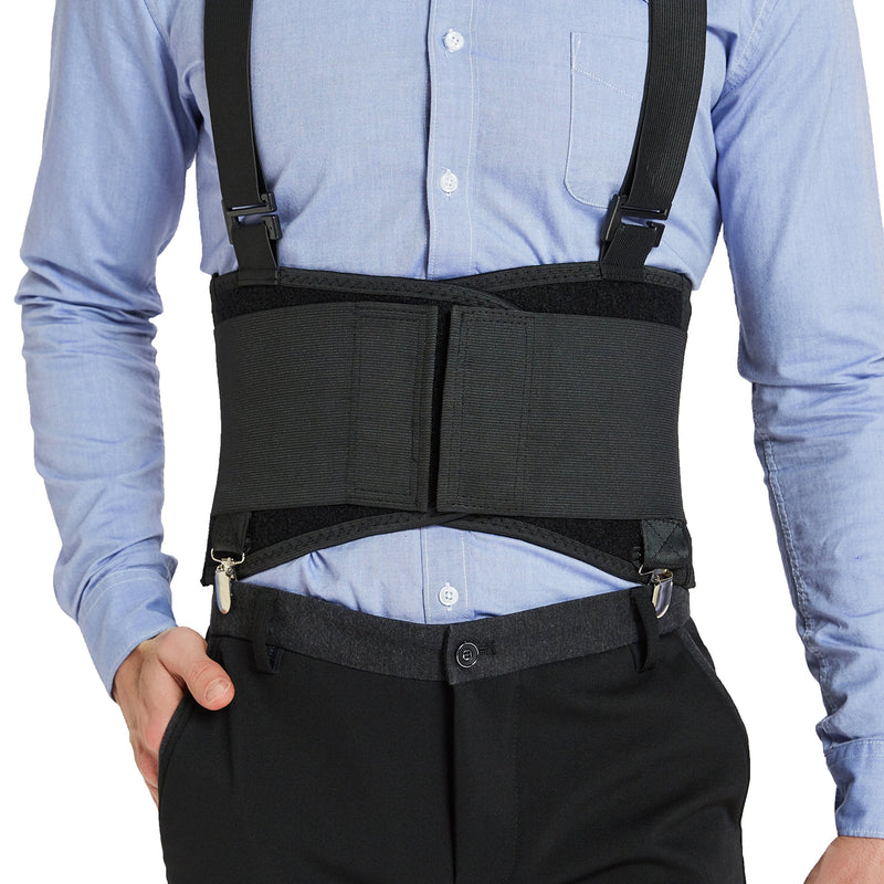 NeoTech Care Lumbar Brace with Removable Pants Clips & Detachable Suspenders - Back Support Belt - Adjustable, Light, Breathable - Shoulder Holsters - Work, Posture (Black, Size M) Black