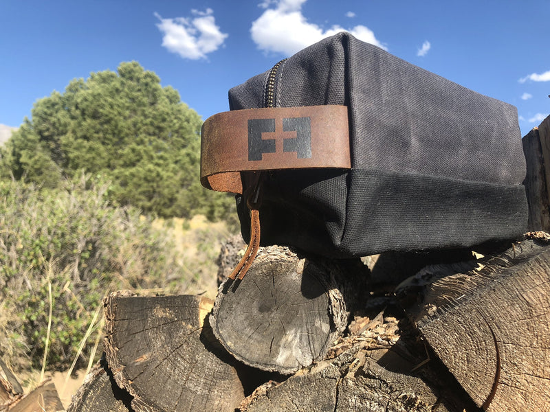 the DOPP KIT | Waxed Cotton Canvas shave and toiletries bag with leather handle Night Sky