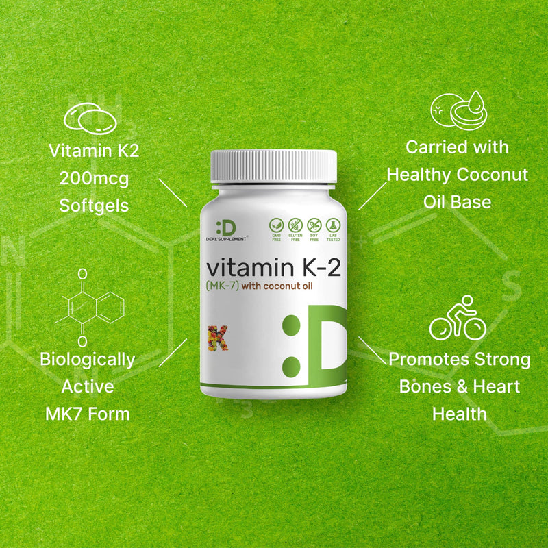 [Australia] - DEAL SUPPLEMENT Vitamin K2 MK-7 200mcg Per Serving, 240 Coconut Oil Softgels | Easily Absorbed Menaquinone-7 Form | Bone, Joint, & Immune Support ‚Äì Non-GMO 