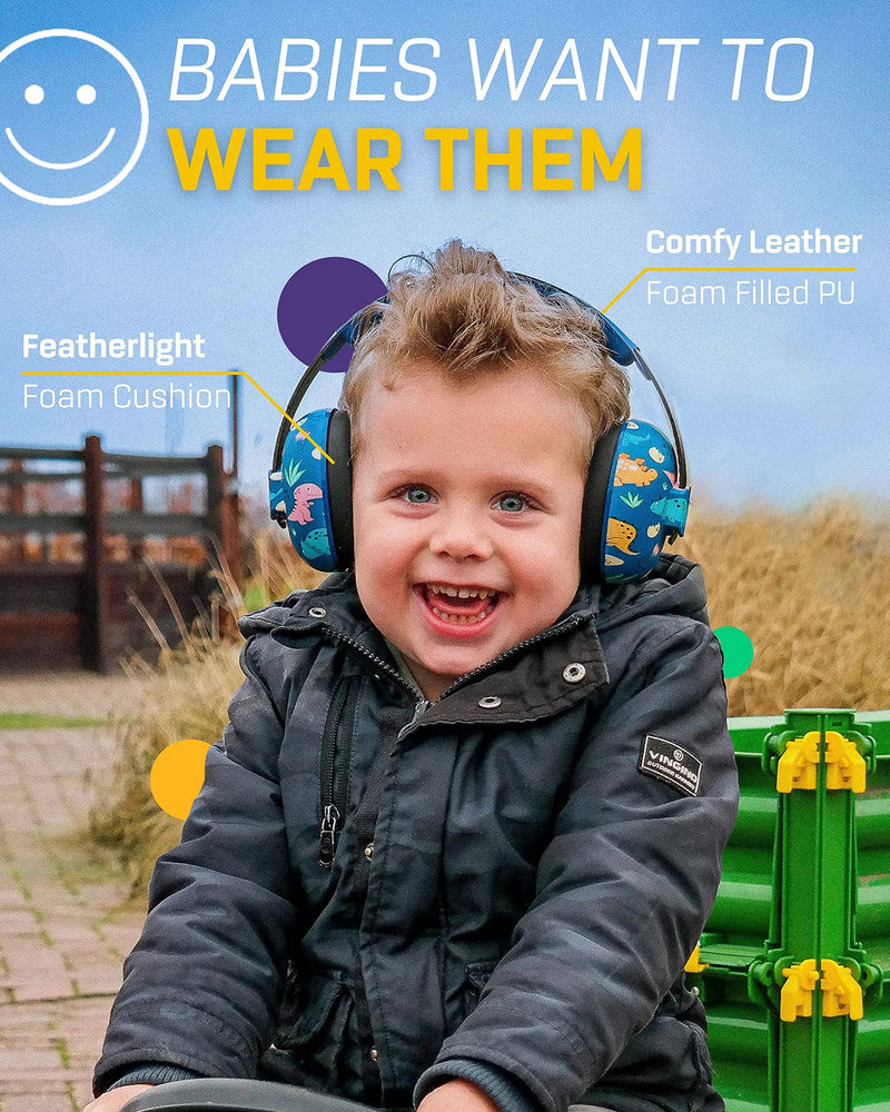 [Australia] - Vanderfields Baby Ear Protection Noise Cancelling Headphones for Babies, Toddlers, Infants 3 months to 2 years Dinosaur Club 
