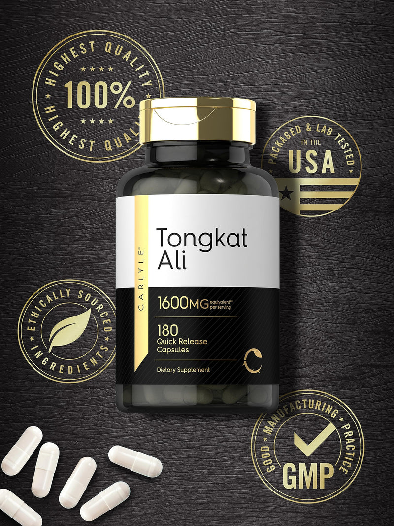 Carlyle Tongkat Ali | 180 Quick Release Capsules | 1,600mg | Non-GMO and Gluten Free Supplement