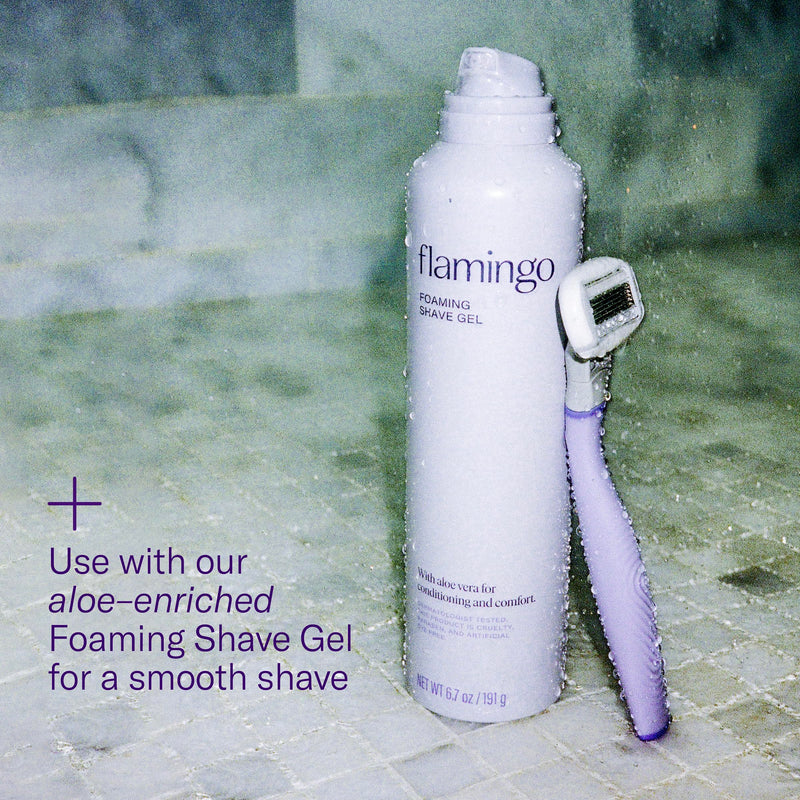 [Australia] - FLAMINGO 5-Blade Razors for Women - 1 Razor Handle + 4 5-Blade Refills + 1 Shower Holder - Lilac 