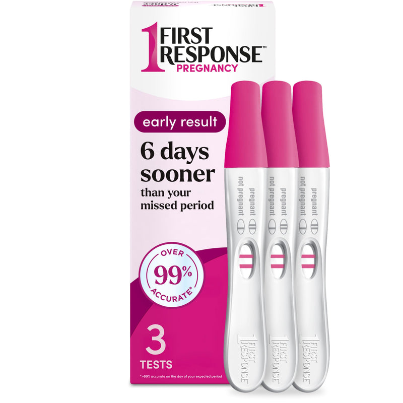 First Response Early Result Pregnancy Test, 3 Pack (Packaging & Test Design May Vary) | Test Before Missed Period*, Over 99% Accurate*, Detects Pregnancy Hormone, Results In 3 Minutes 3 Count