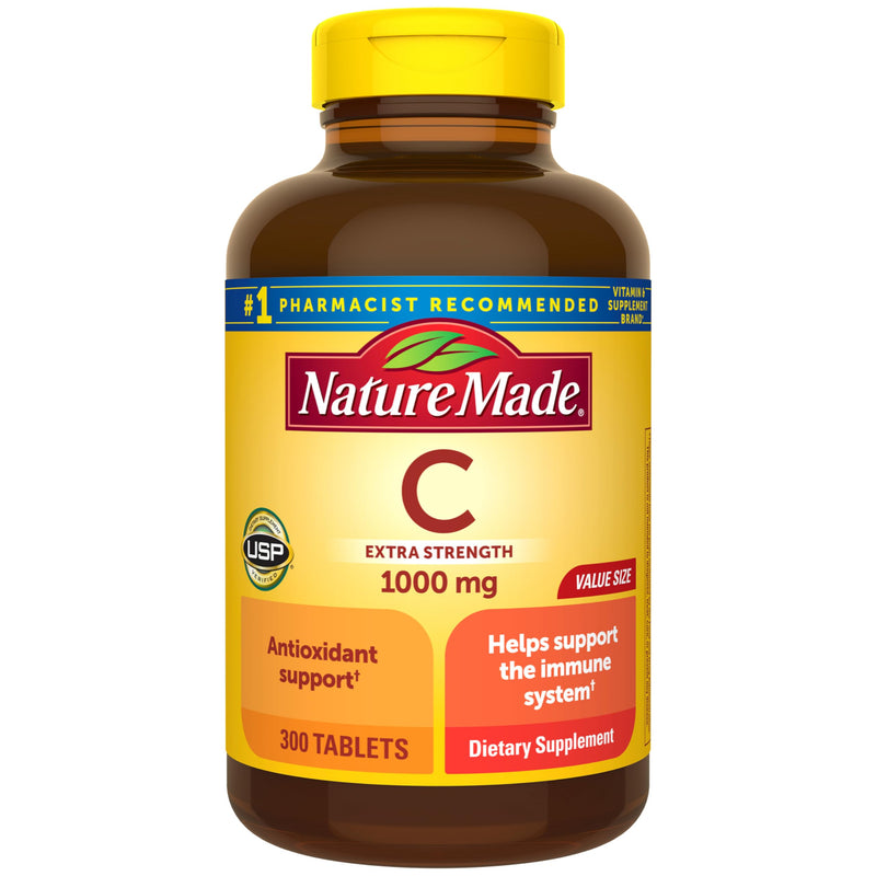 Nature Made Extra Strength Vitamin C 1000 mg Tablets, 300 Count | Adult Vitamin C Tablets for Immune Support and Antioxidant Support, 300 Day Supply 300 Count (Pack of 1)
