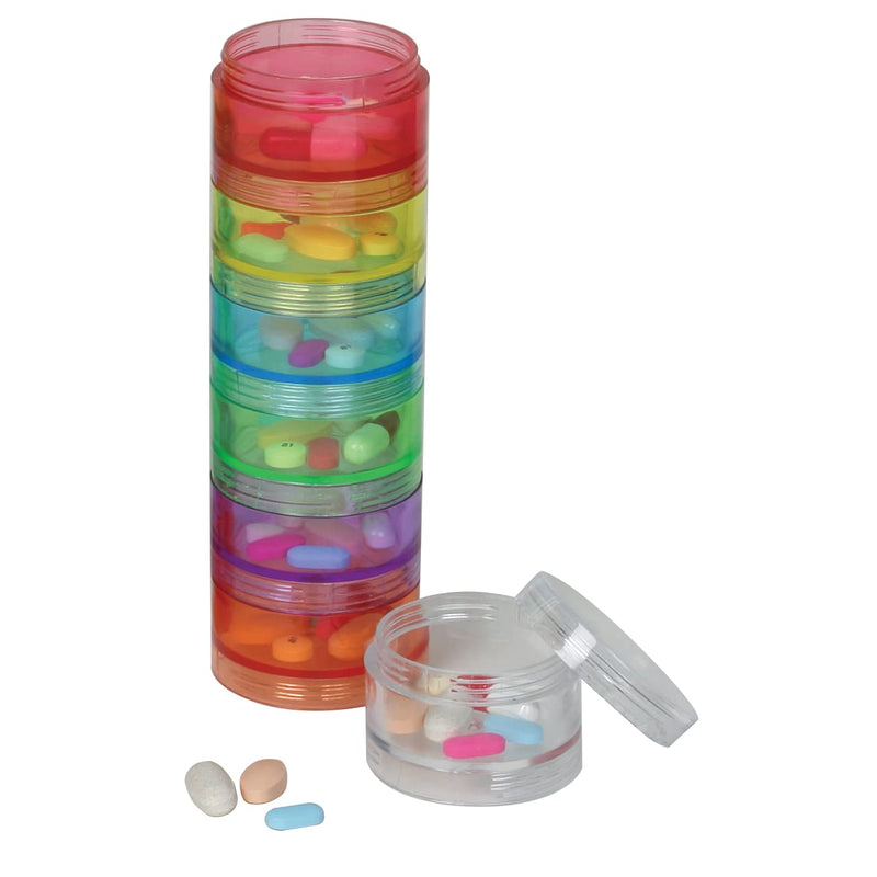 Ezy Dose Weekly (7-Day) Daily Stackable Pill Case, Medicine Planner, Vitamin Organizer Box, Medium Detachable Compartments, Easy to Use, Rainbow Colors, BPA Free