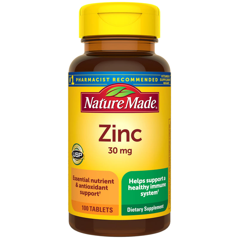 Nature Made Zinc 30 mg for Immune Health Support, 100 Tablets | Zinc Supplements for Men and Women, Dietary Supplement for Antioxidant Support, Gluten Free, 100 Day Supply 100 Count (Pack of 1)