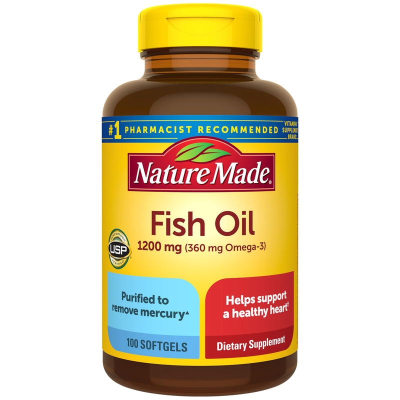 Nature Made Fish Oil Omega 3 Supplements, 1200mg Softgels, 100 Softgels | Omega 3 Fish Oil for Healthy Heart Support, Gluten Free, Dairy Free, 50 Day Supply 100 Count (Pack of 1)