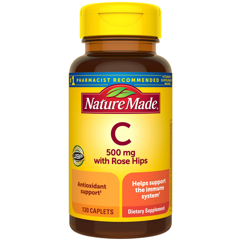Nature Made Vitamin C 500 mg with Rose Hips Caplets, 130 Caplets | Vitamin C for Immune Support and Antioxidant Support, 130 Day Supply 130 Count (Pack of 1)