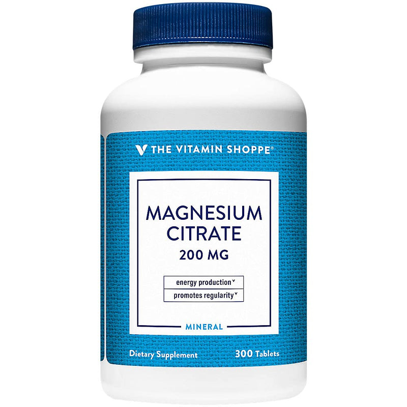 The Vitamin Shoppe Brand Magnesium Citrate 200 MG, 300 Tablets | Highly Absorbable Magnesium Mineral for Energy Production, Digestive Regularity & Muscle Support for Men & Women, Gluten Free 300 Count (Pack of 1)