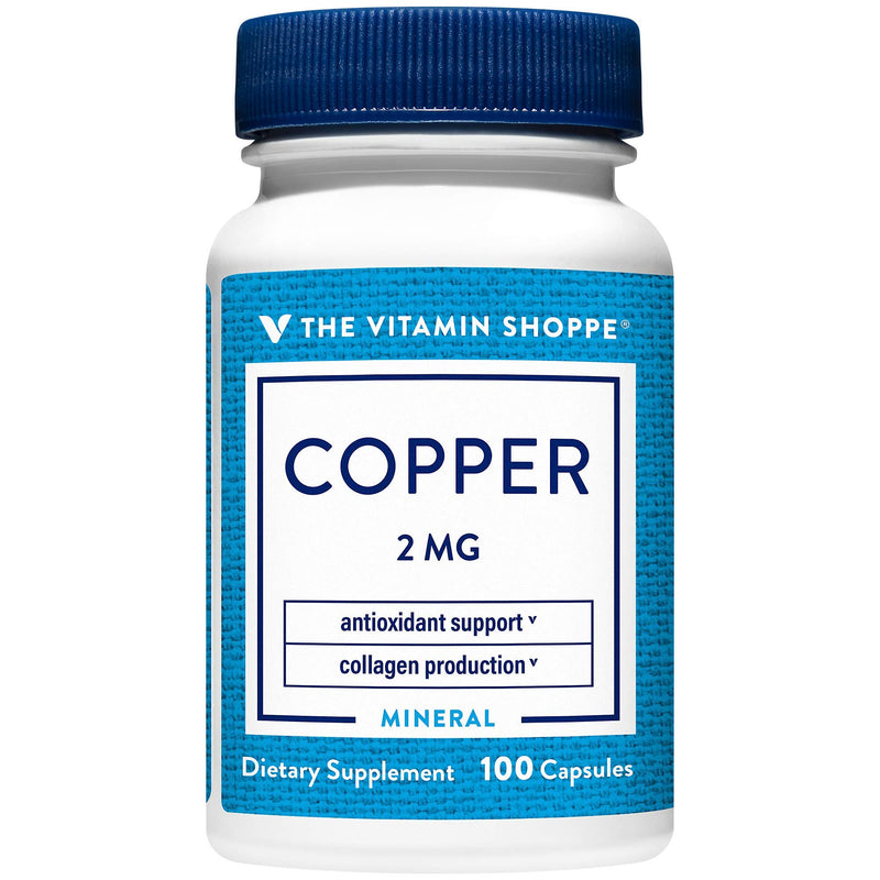 [Australia] - The Vitamin Shoppe Copper 2MG (Copper Gluconate), Antioxidant for Iron Metabolism, Once Daily Essential Mineral Supplement (100 Capsules) 