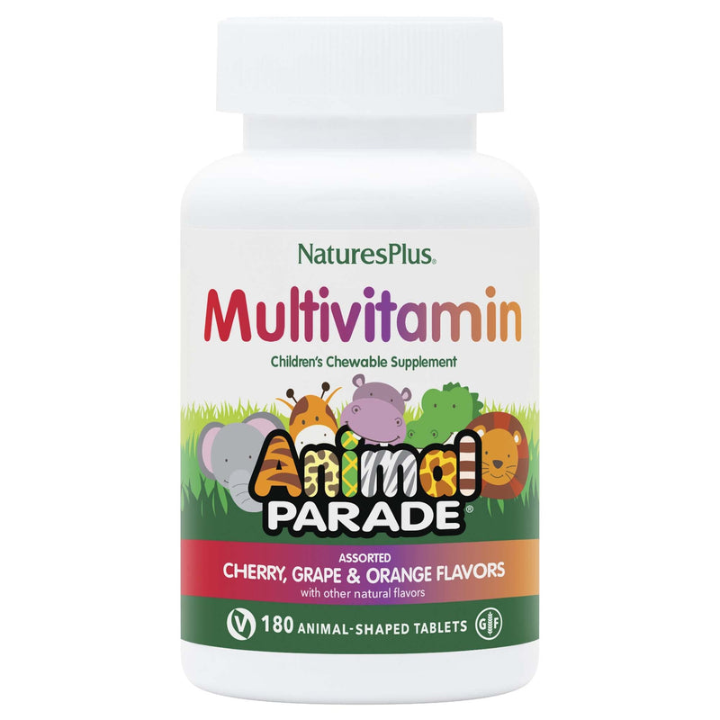 [Australia] - Natures Plus Animal Parade Children's Chewable Multivitamin - 180 Animal-Shaped Tablets - Natural Assorted Flavors - Vegetarian, Gluten Free - 90 Servings 1 