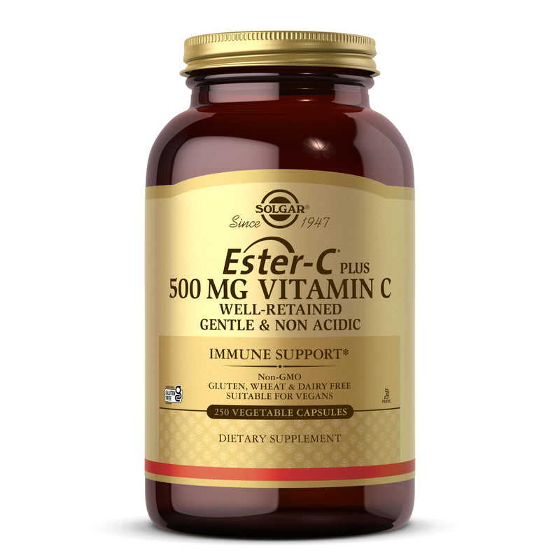 [Australia] - Solgar Ester-C Plus 500 mg Vitamin C (Ascorbate Complex), 250 Vegetable Capsules - Gentle & Non Acidic - Antioxidant & Immune Support - Non GMO, Vegan, Gluten Free, Kosher - 250 Servings 250 Count (Pack of 1) 