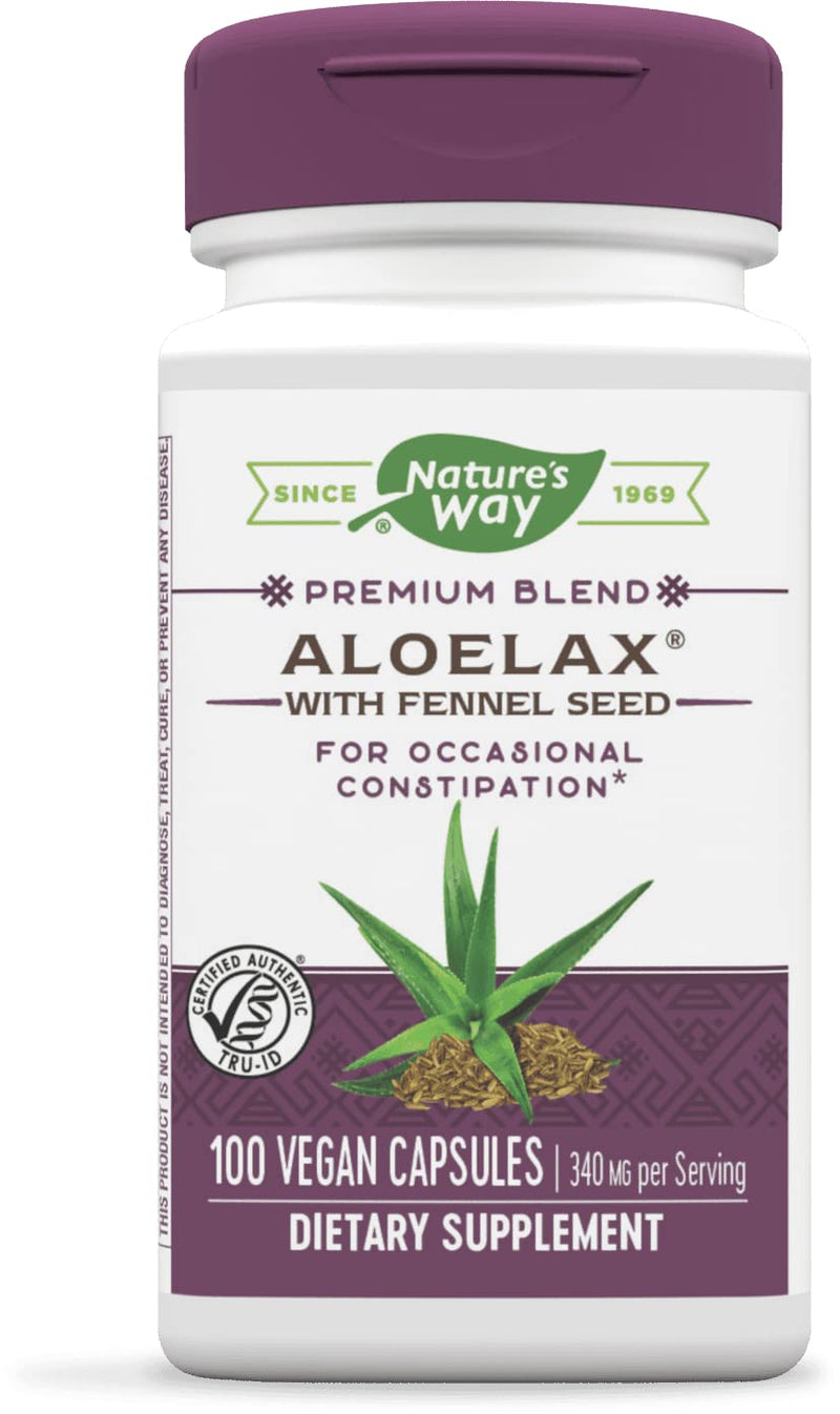 [Australia] - Nature's Way Aloelax, Premium Blend, with Fennel Seed, Occasional Constipation*, 340 mg, Vegan, 100 Capsules 