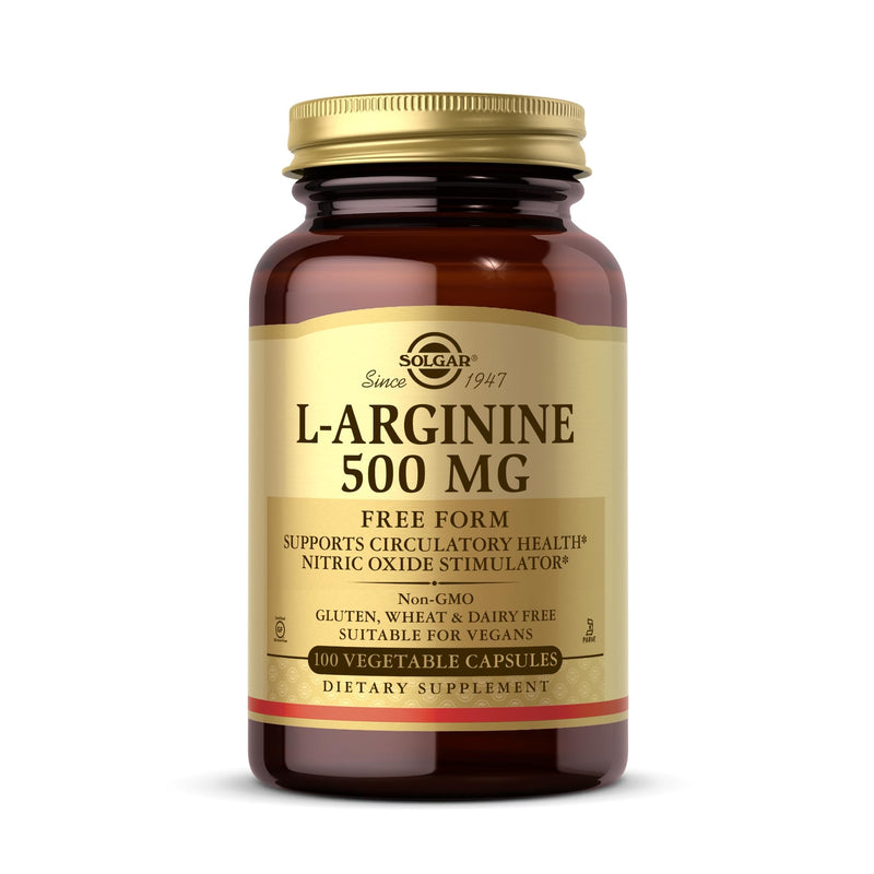 [Australia] - Solgar L-Arginine 500 mg - 100 Vegetable Capsules - Nitric Oxide Stimulator - Non-GMO, Vegan, Gluten Free, Dairy Free, Kosher - 100 Servings 100 Count (Pack of 1) 