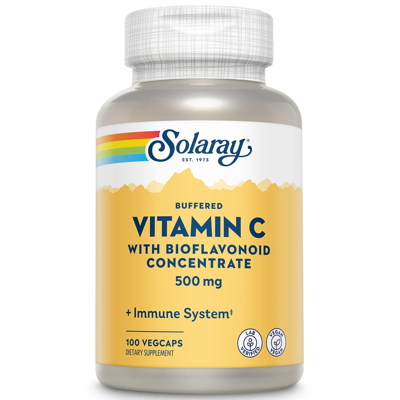 SOLARAY Buffered Vitamin C 500 mg, 100 VegCaps | Immune, Antioxidant & Collagen Support, Buffered for Digestion, With Bioflavonoids, 100 Servings, Vegan & Lab Verified 100 Count (Pack of 1)