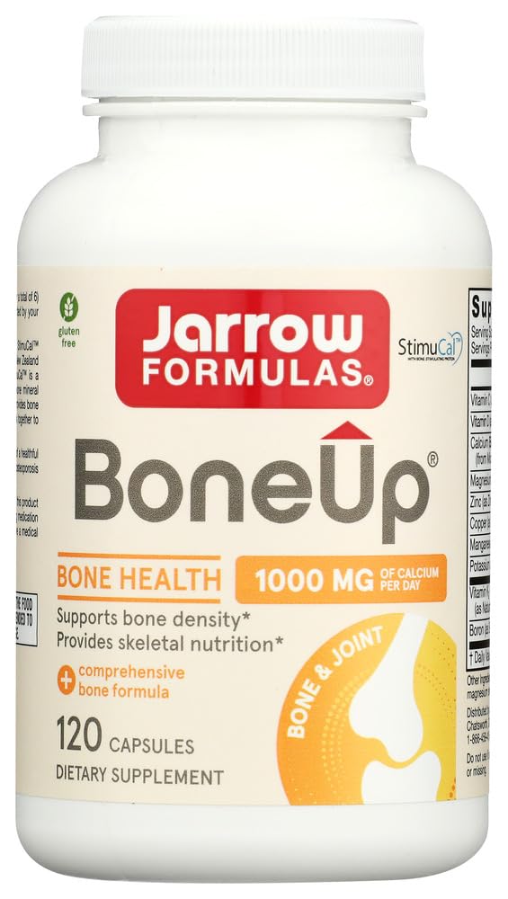 Jarrow BoneUp, 1,000mg Calcium Per Day, 120 Capsules | Bone Density Support, MCHA Calcium, Vitamins D3 & K2, Provides Skeletal Nutrition, Strong Bone Support, 20 Day Supply Unflavored 120 Count (Pack of 1)